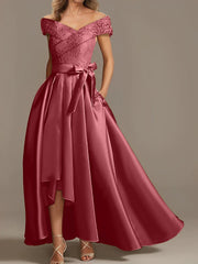 A Line Princess Off The Shoulder Asymmetrical Mother Of The Bride Dresses With Ruffles
