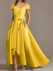 A Line Princess Off The Shoulder Asymmetrical Mother Of The Bride Dresses With Ruffles