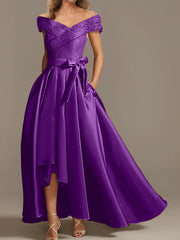 A Line Princess Off The Shoulder Asymmetrical Mother Of The Bride Dresses With Ruffles