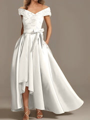 A Line Princess Off The Shoulder Asymmetrical Mother Of The Bride Dresses With Ruffles