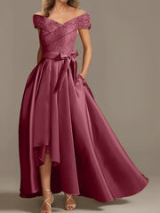 A Line Princess Off The Shoulder Asymmetrical Mother Of The Bride Dresses With Ruffles