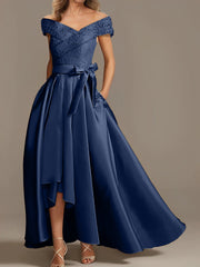 A Line Princess Off The Shoulder Asymmetrical Mother Of The Bride Dresses With Ruffles