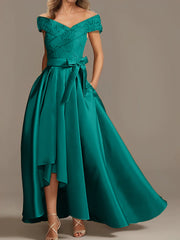 A Line Princess Off The Shoulder Asymmetrical Mother Of The Bride Dresses With Ruffles
