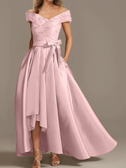 A Line Princess Off The Shoulder Asymmetrical Mother Of The Bride Dresses With Ruffles