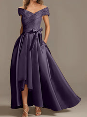 A Line Princess Off The Shoulder Asymmetrical Mother Of The Bride Dresses With Ruffles