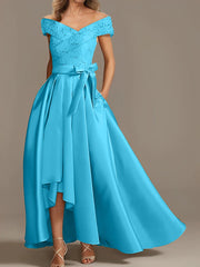 A Line Princess Off The Shoulder Asymmetrical Mother Of The Bride Dresses With Ruffles