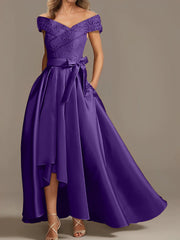 A Line Princess Off The Shoulder Asymmetrical Mother Of The Bride Dresses With Ruffles