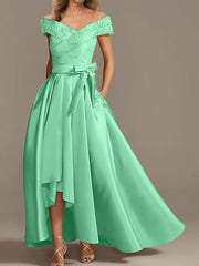 A Line Princess Off The Shoulder Asymmetrical Mother Of The Bride Dresses With Ruffles