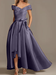 A Line Princess Off The Shoulder Asymmetrical Mother Of The Bride Dresses With Ruffles