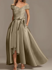 A Line Princess Off The Shoulder Asymmetrical Mother Of The Bride Dresses With Ruffles
