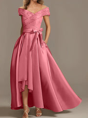 A Line Princess Off The Shoulder Asymmetrical Mother Of The Bride Dresses With Ruffles
