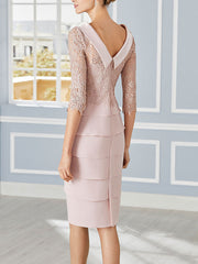 Sheath Column Scoop Neck 3 4 Sleeves Knee Length Mother Of The Bride Dresses With Lace