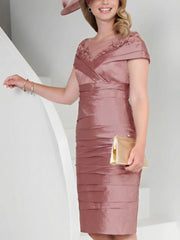 Sheath Column Scoop Neck Short Sleeves Knee Length Mother Of The Bride Dresses With Lace