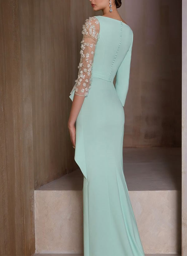 Sheath Column V Neck 3 4 Sleeves Floor Length Mother Of The Bride Dresses With Appliques