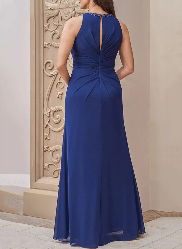 A Line Princess Scoop Neck Sleeveless Floor Length Mother Of The Bride Dresses With Sash