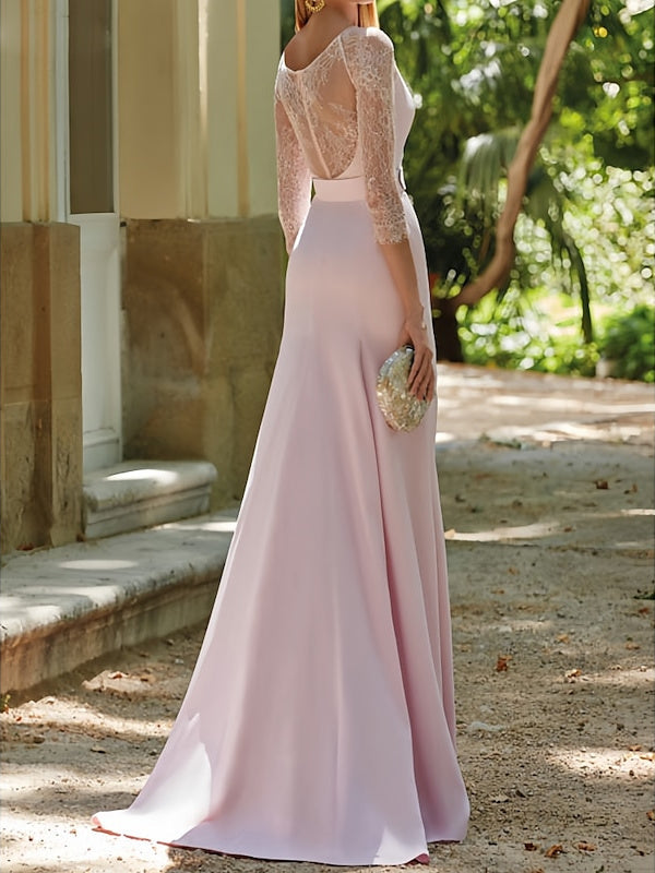 Trumpet Mermaid Scoop 3 4 Sleeves Sweep Brush Train Mother Of The Bride Dresses With Sash