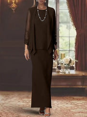 3 Piece Dress Set Sheath Column Scoop Neck Long Sleeves Floor Length Mother Of The Bride Dresses With Jacket