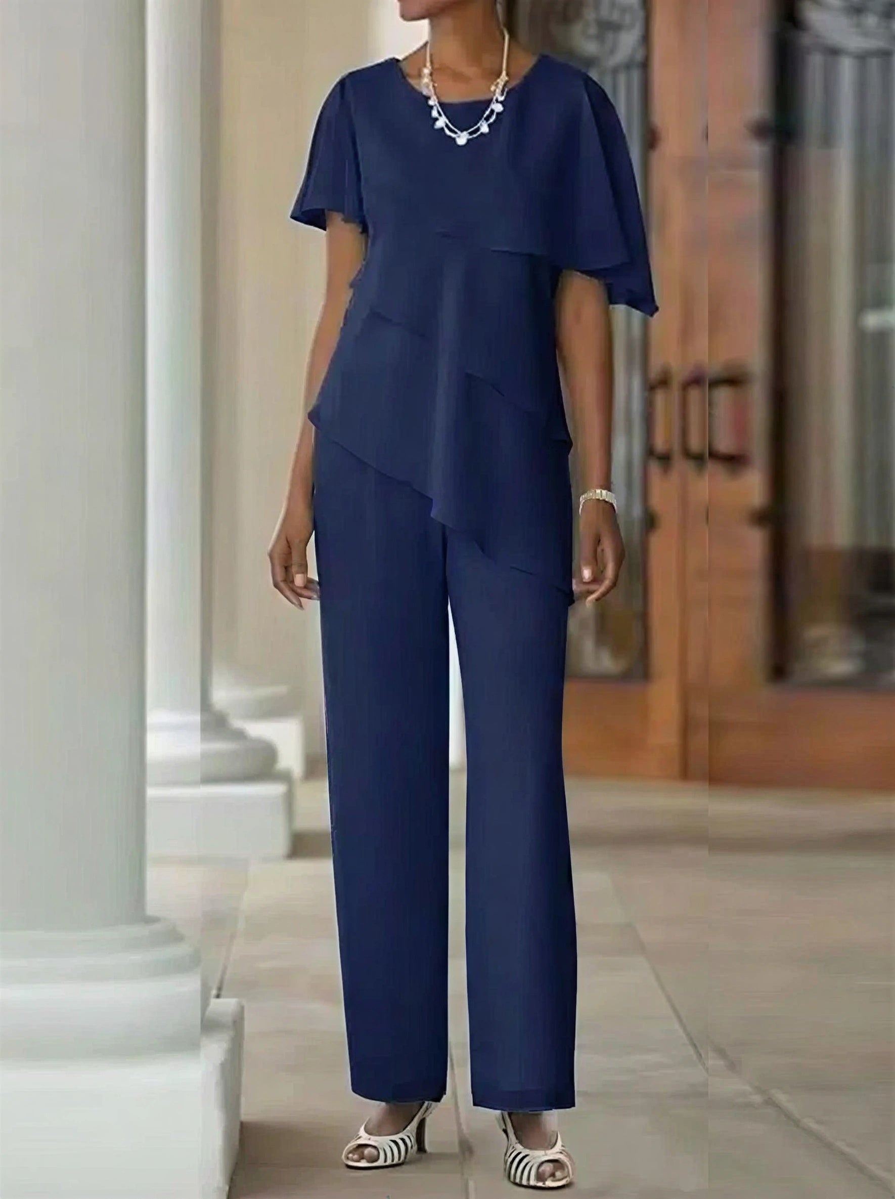 Pantsuit 2 Piece Jewel Neck Floor Length Mother Of The Bride Dresses