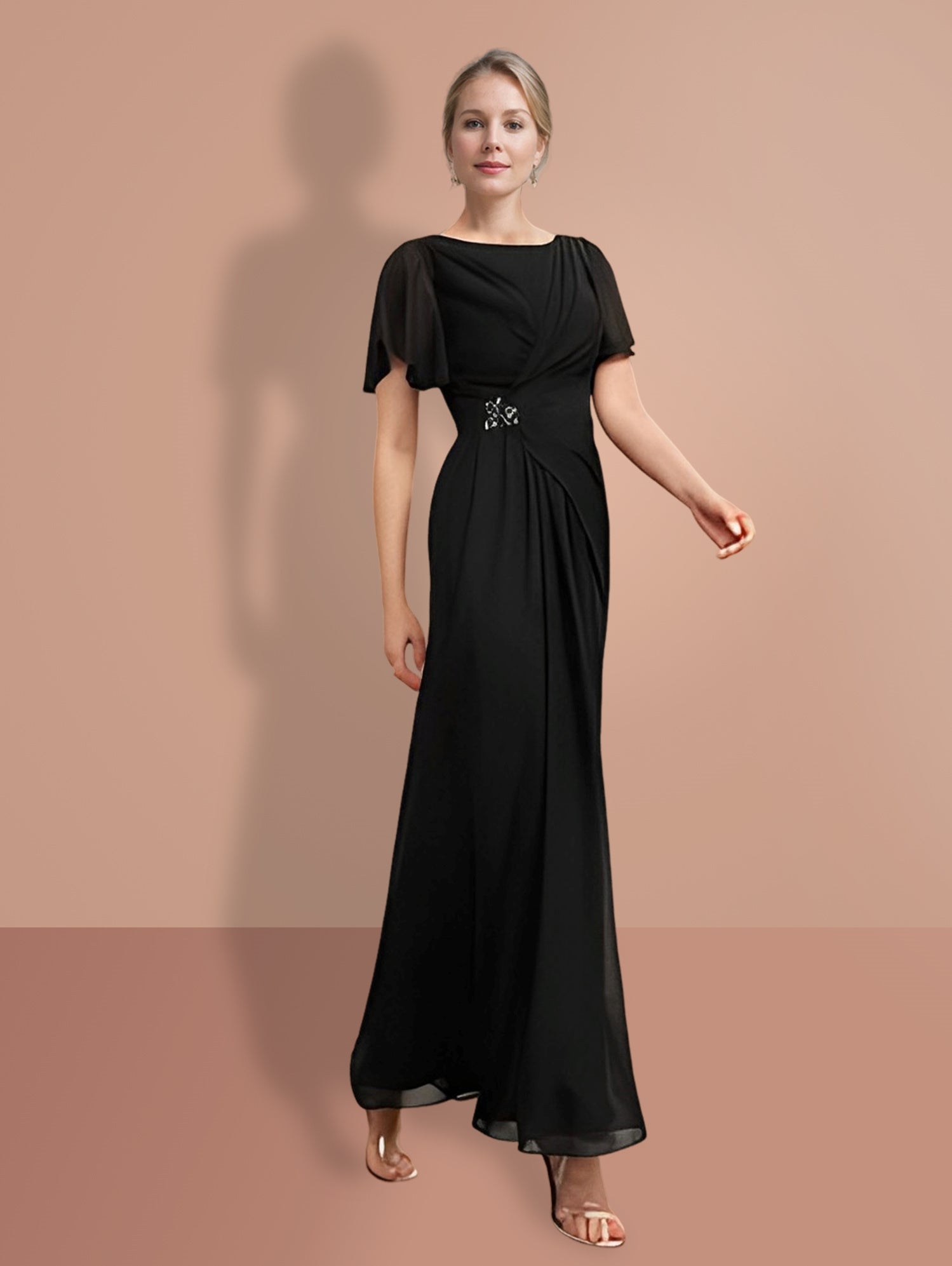 Sheath Column Ankle Length Short Sleeves Mother Of The Bride Dresses