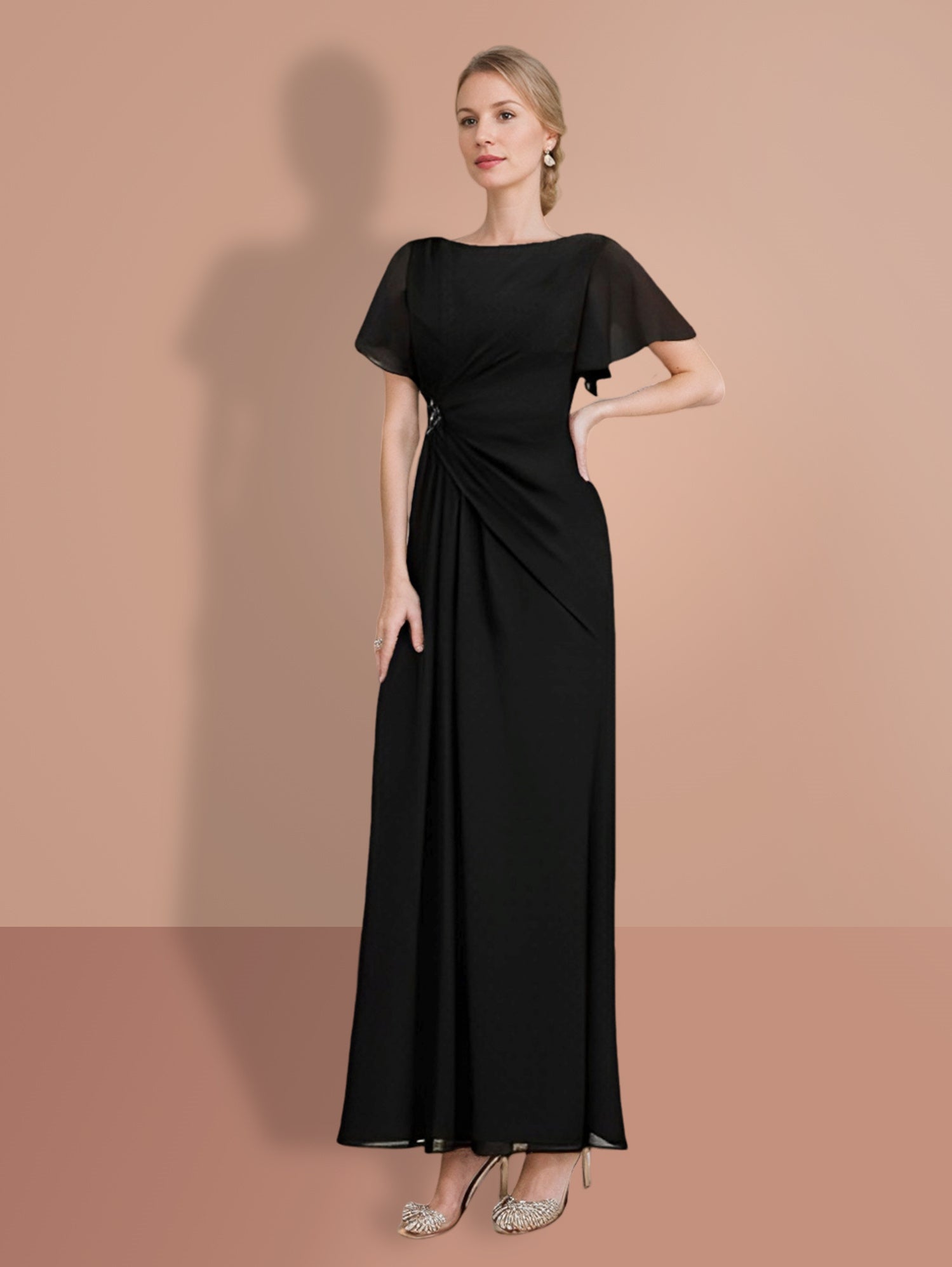 Sheath Column Ankle Length Short Sleeves Mother Of The Bride Dresses