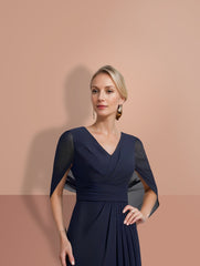 A Line Princess Half Sleeves V Neck Mother Of The Bride Dresses
