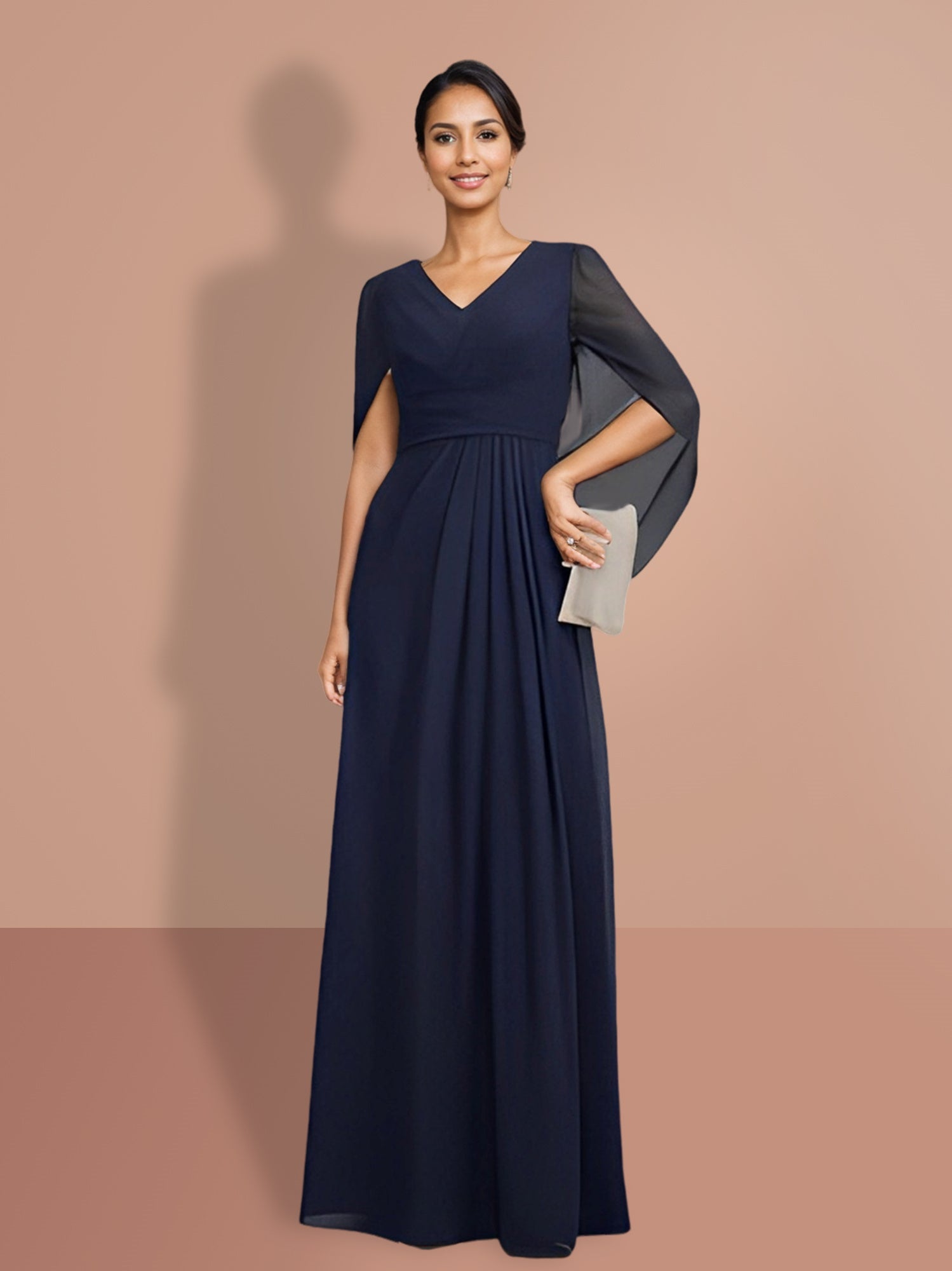 A Line Princess Half Sleeves V Neck Mother Of The Bride Dresses