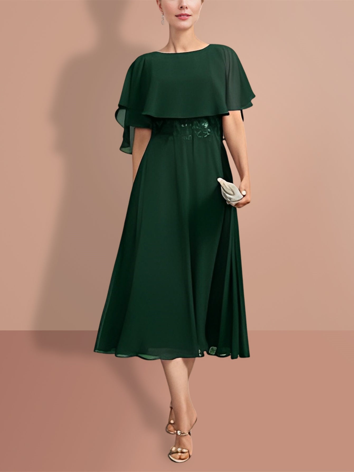 A Line Princess Short Sleeves Jewel Neck Mother Of The Bride Dresses