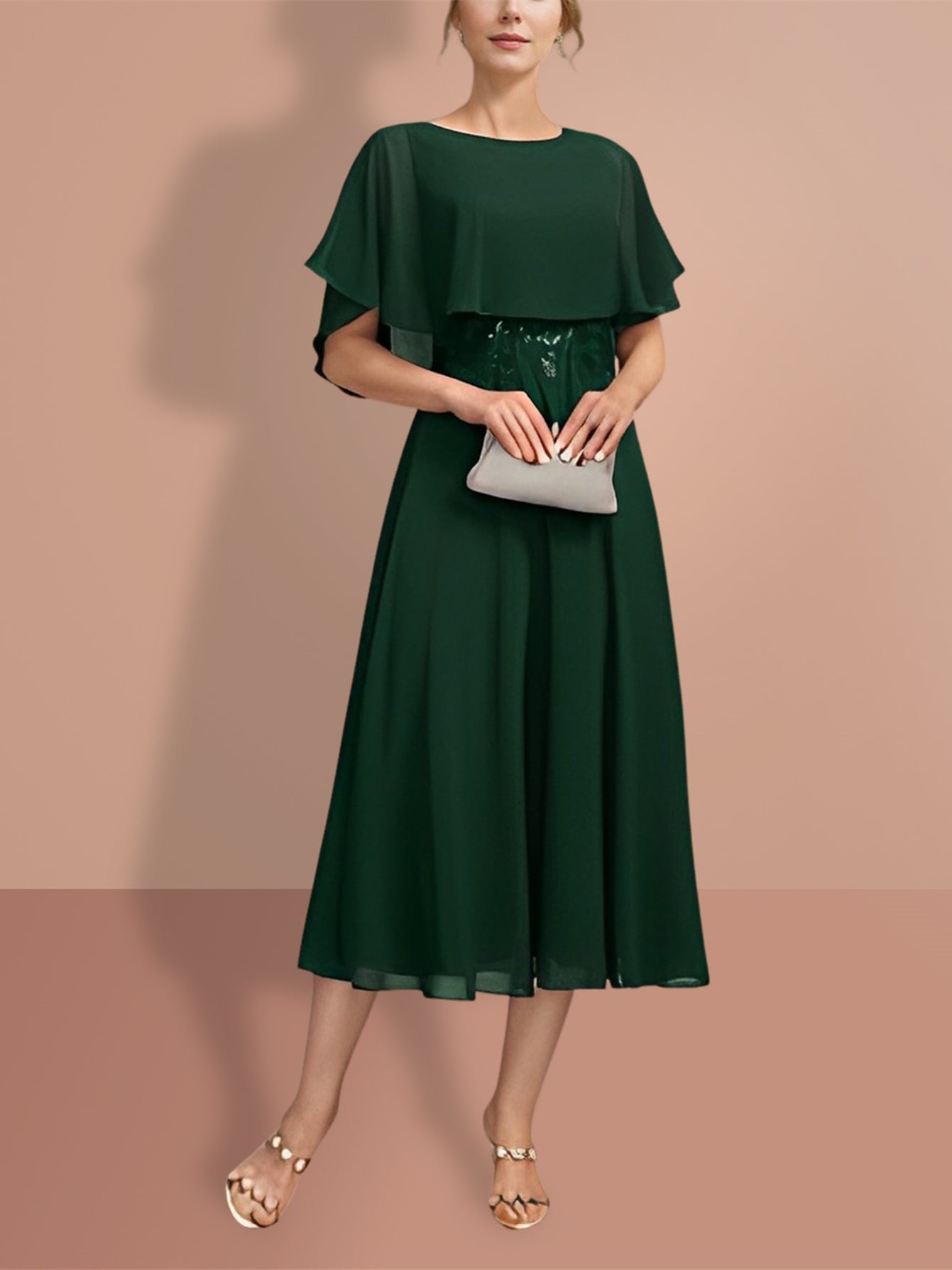 A Line Princess Short Sleeves Jewel Neck Mother Of The Bride Dresses