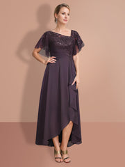 A Line Princess Short Sleeves Asymmetrical Mother Of The Bride Dresses