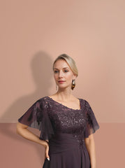 A Line Princess Short Sleeves Asymmetrical Mother Of The Bride Dresses