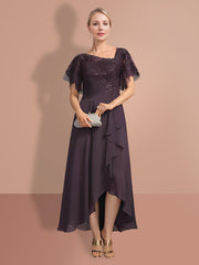 A Line Princess Short Sleeves Asymmetrical Mother Of The Bride Dresses