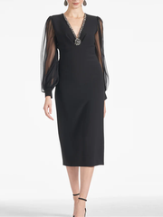 Sheath Column V Neck Tea Length Mother Of The Bride Dresses