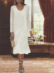 Chiffon 2 Pieces V Neck Knee Length Mother Of The Bride Dresses With Jacket Sequins Beading