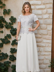 A Line Princess Short Sleeves Mother Of The Bride Dresses With Applique Sequins