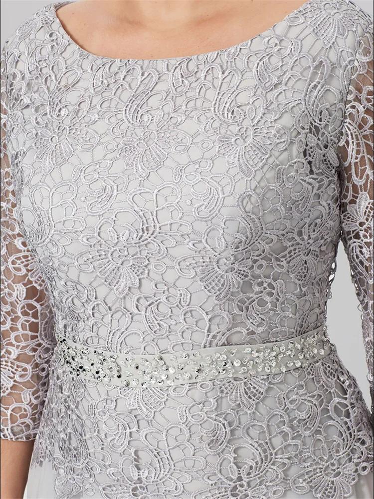 A Line Princess Round Neck 3 4 Length Sleeves Floor Length Mother Of The Bride Dresses With Applique Sequins