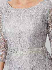 A Line Princess Round Neck 3 4 Length Sleeves Floor Length Mother Of The Bride Dresses With Applique Sequins