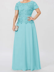 A Line Princess Short Sleeves Mother Of The Bride Dresses With Applique Sequins