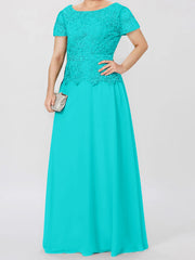 A Line Princess Short Sleeves Mother Of The Bride Dresses With Applique Sequins