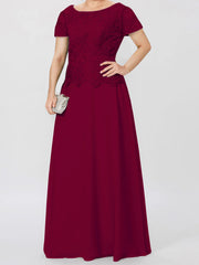 A Line Princess Short Sleeves Mother Of The Bride Dresses With Applique Sequins