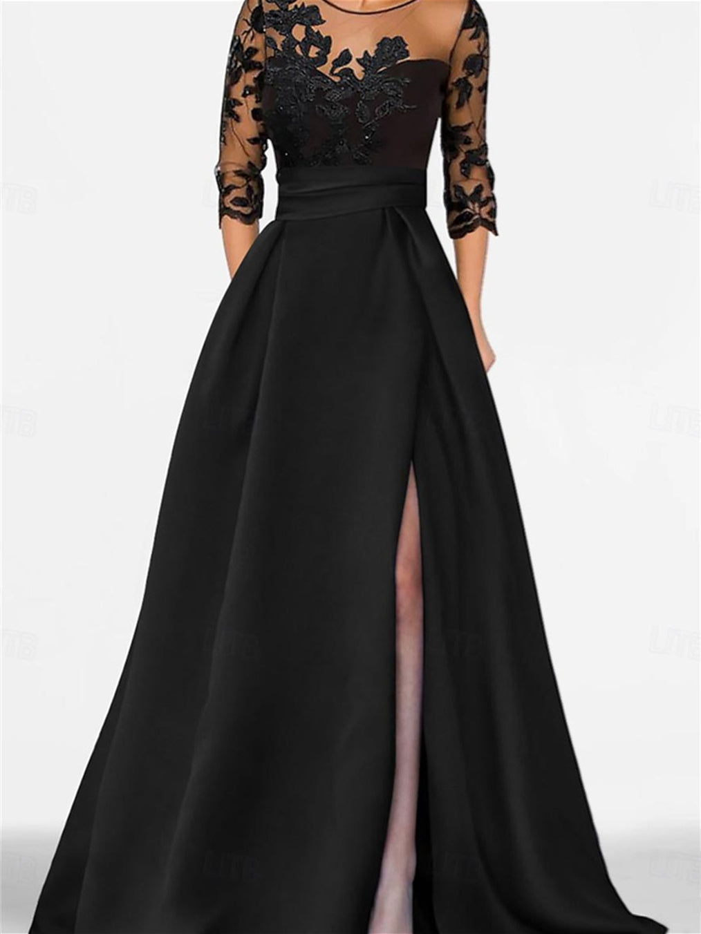 A Line Princess Sweetheart 3 4 Sleeves Floor Length Mother Of The Bride Dresses With Lace Split Side
