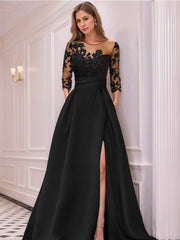 A Line Princess Sweetheart 3 4 Sleeves Floor Length Mother Of The Bride Dresses With Lace Split Side