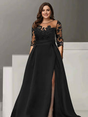 A Line Princess Sweetheart 3 4 Sleeves Floor Length Plus Size Mother Of The Bride Dresses With Lace Split Side