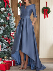 A Line Princess Half Sleeves Asymmetrical Mother Of The Bride Dresses With Pockets