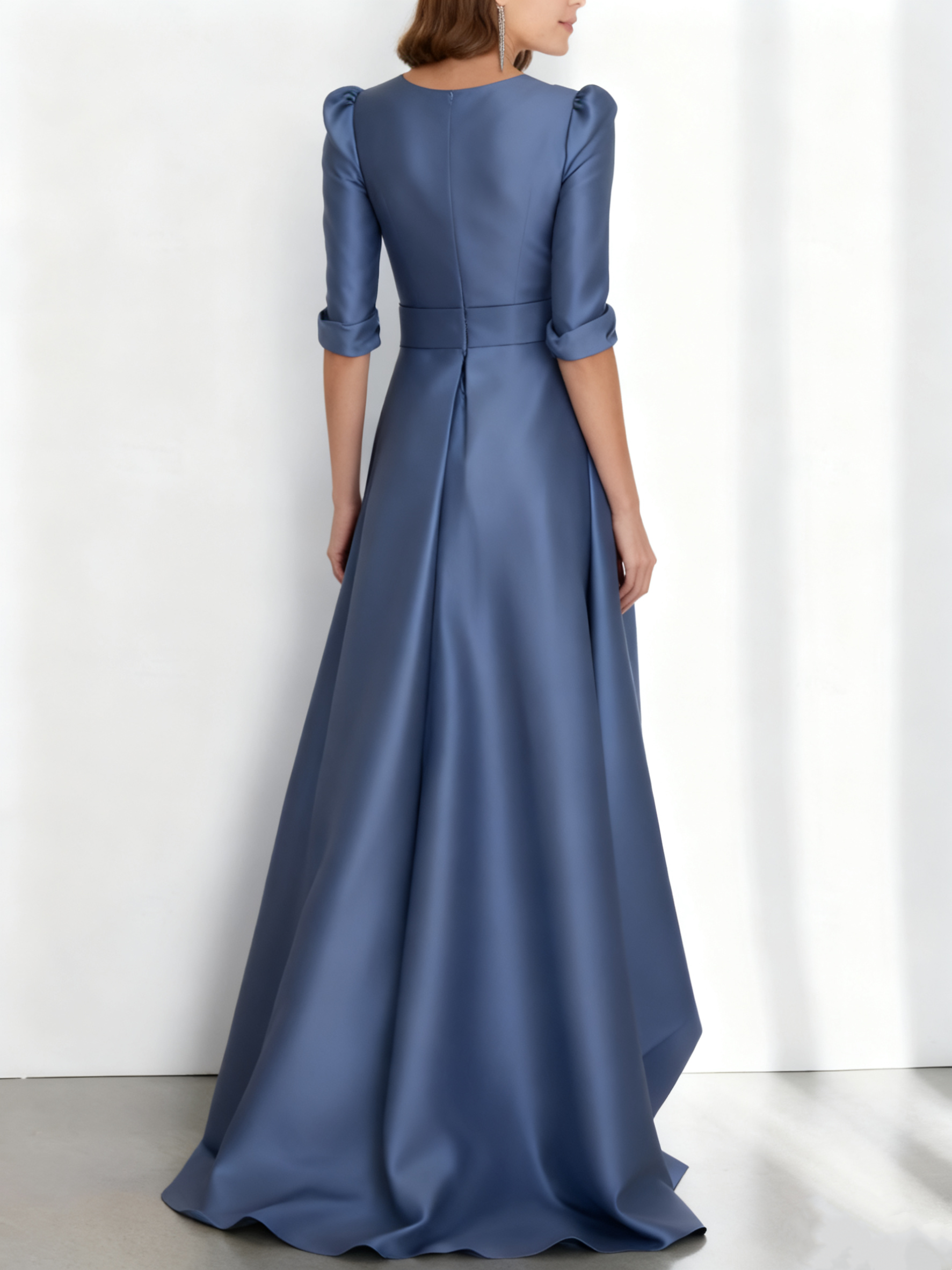 A Line Princess Half Sleeves Asymmetrical Mother Of The Bride Dresses With Pockets