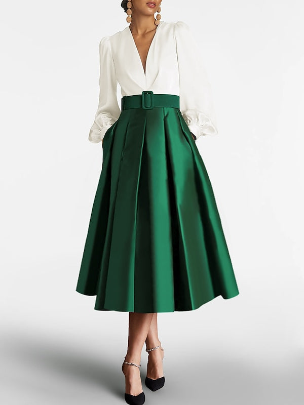 A Line Princess V Neck Long Sleeves Mother Of The Bride Dresses With Belt