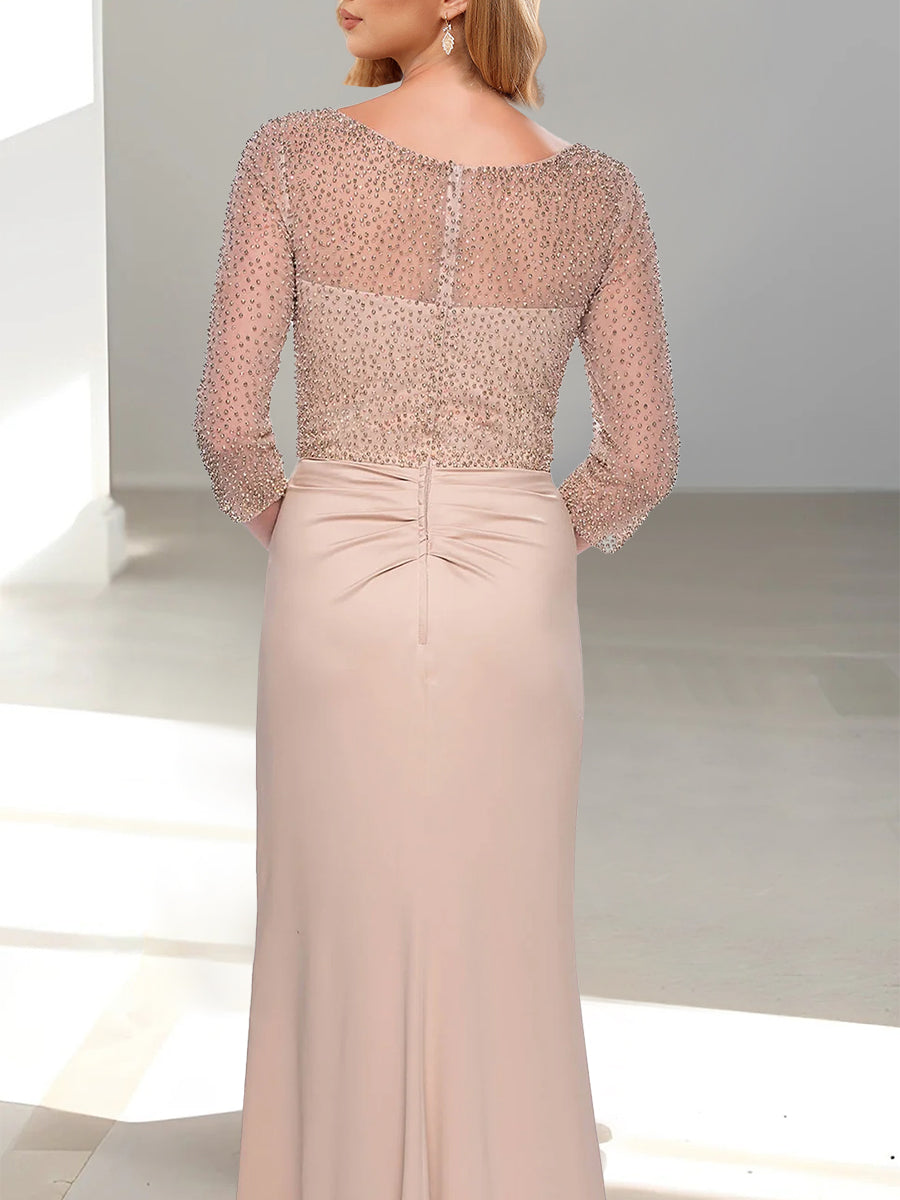 Trumpet Mermaid V Neck 3 4 Sleeves Mother Of The Bride Dresses With Beading