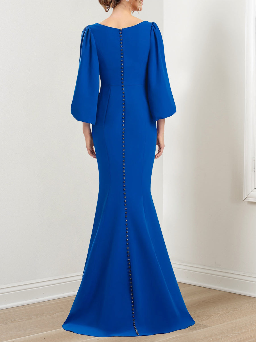 Trumpet Mermaid V Neck 3 4 Sleeves Mother Of The Bride Dresses With Ruffles