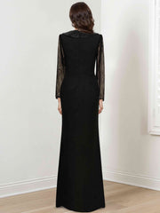Mermaid Trumpet Long Sleeves V Neck Mother Of The Bride Dresses With Split