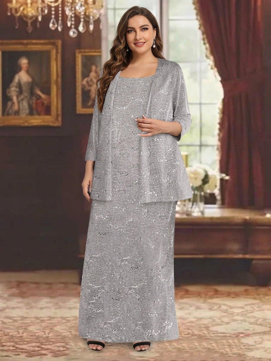 Chiffon Scoop Ankle Length Plus Size Mother Of The Bride Dresses With Sequins Jacket