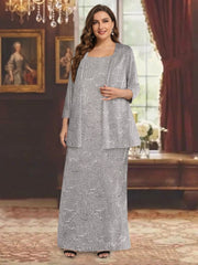 Chiffon Scoop Ankle Length Plus Size Mother Of The Bride Dresses With Sequins Jacket